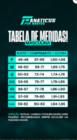 Tabela de medidas — Camisa Celtic 2026/27 Third